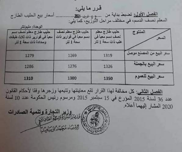 رسميا الزيادة في أسعار الحليب تدخل حيز التنفيذ